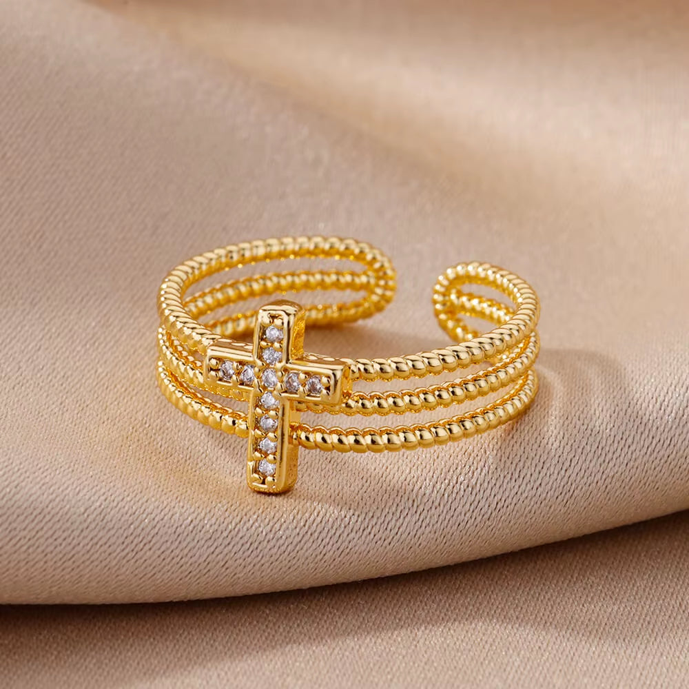 New in Zircon Cross Rings for Women Adjustable Stainless Steel Cross Ring Femme Design Luxury Wedding Jewerly Gift 2025 Anillos
