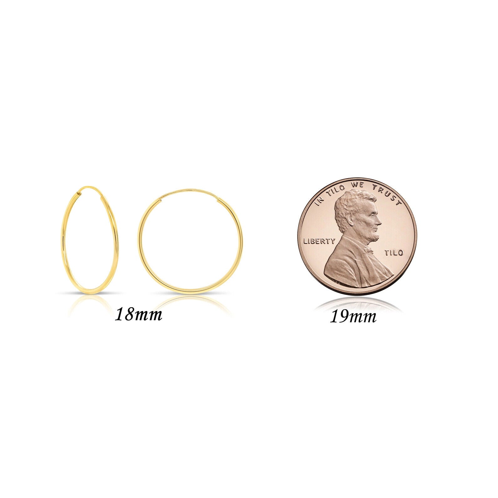 14K Yellow Gold Endless Hoop Earrings, 1Mm Tube (18Mm) Women, Men & Unisex