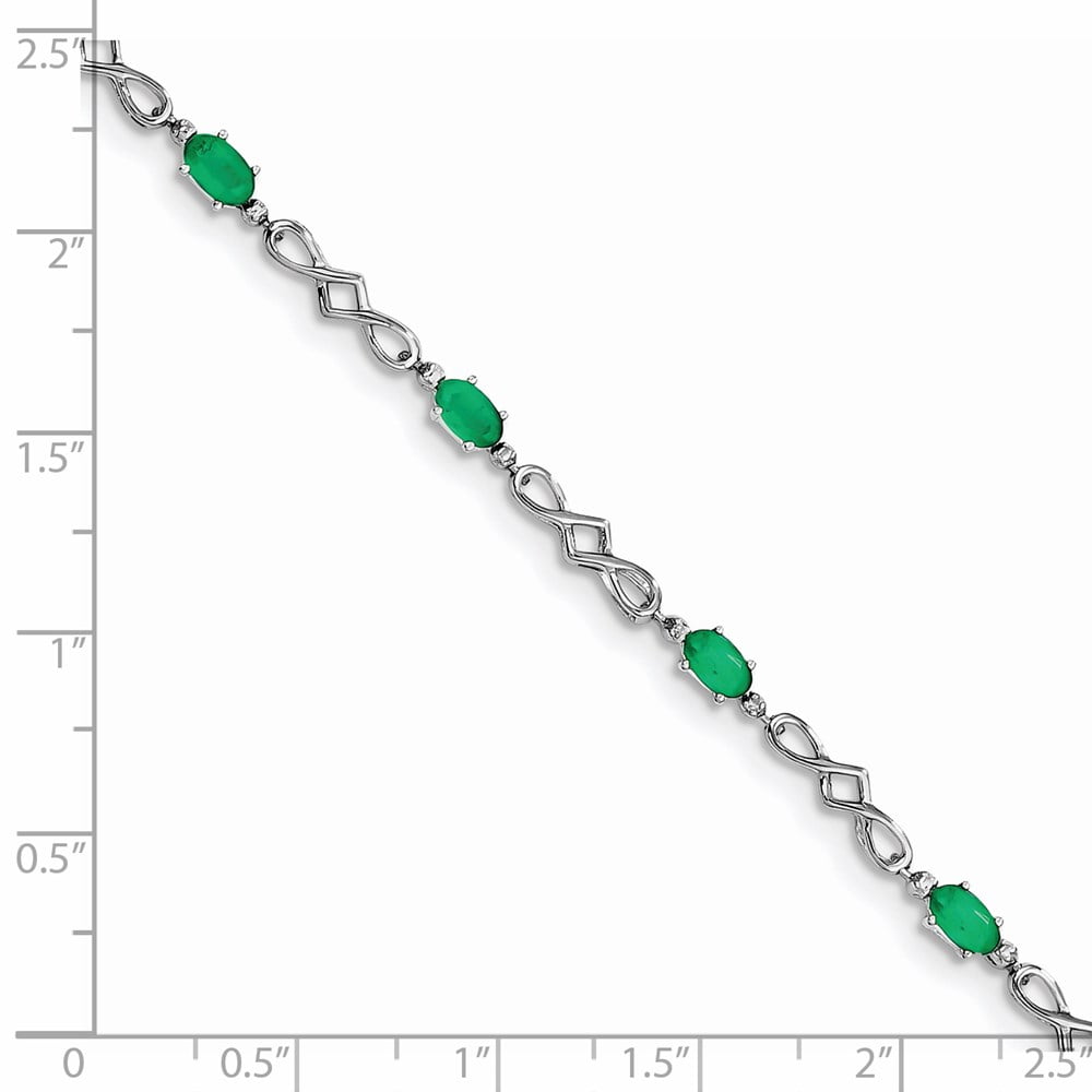 Sterling Silver Rhodium-Plated Emerald and Diamond Bracelet
