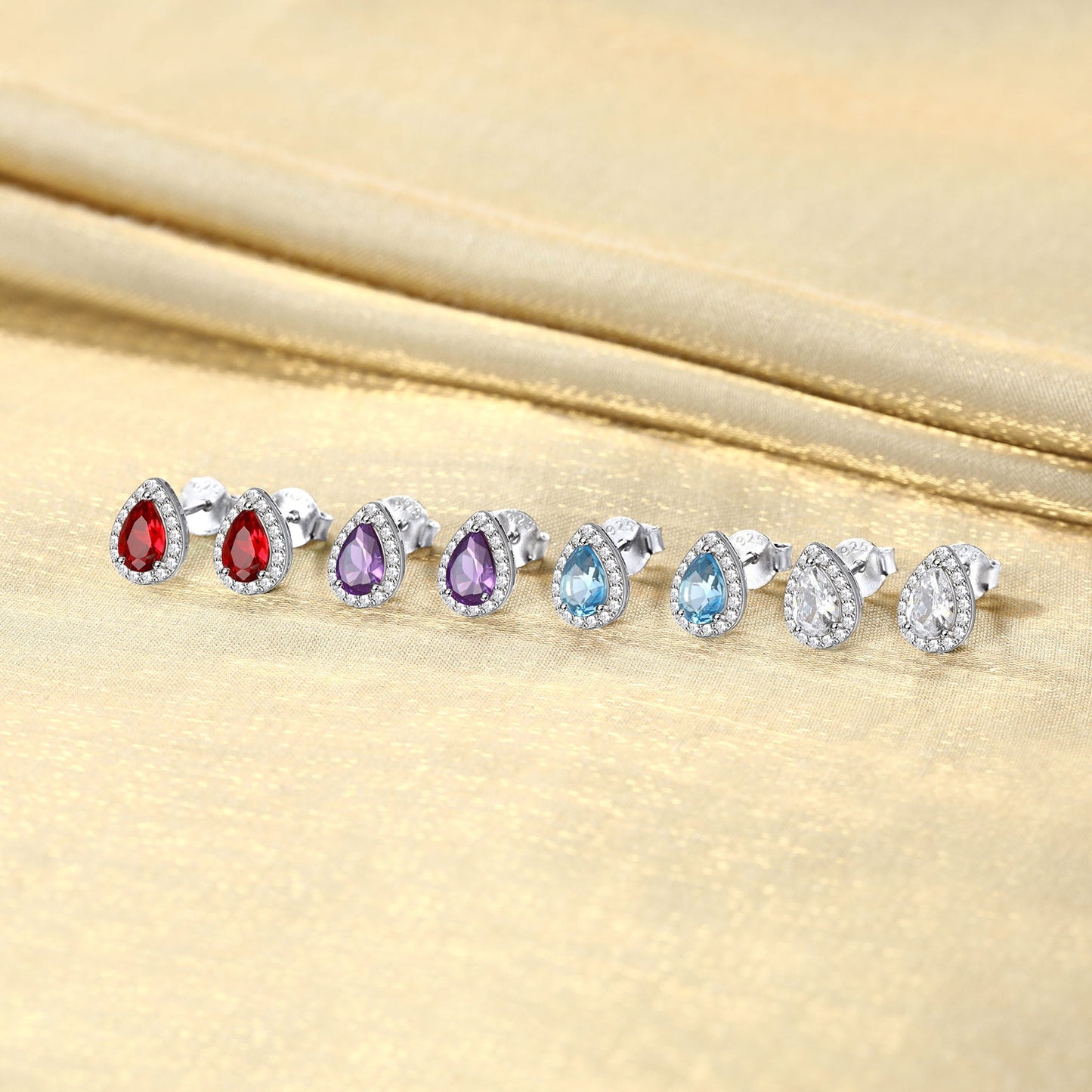 925 Sterling Silver Birthstone Stud Earrings for Women, Sparking April Teardrop Cut Diamond Earrings for Sensitive Ears