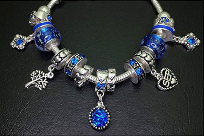 Birthstone Bracelet Multi-Color Charm Beads Silvertone
