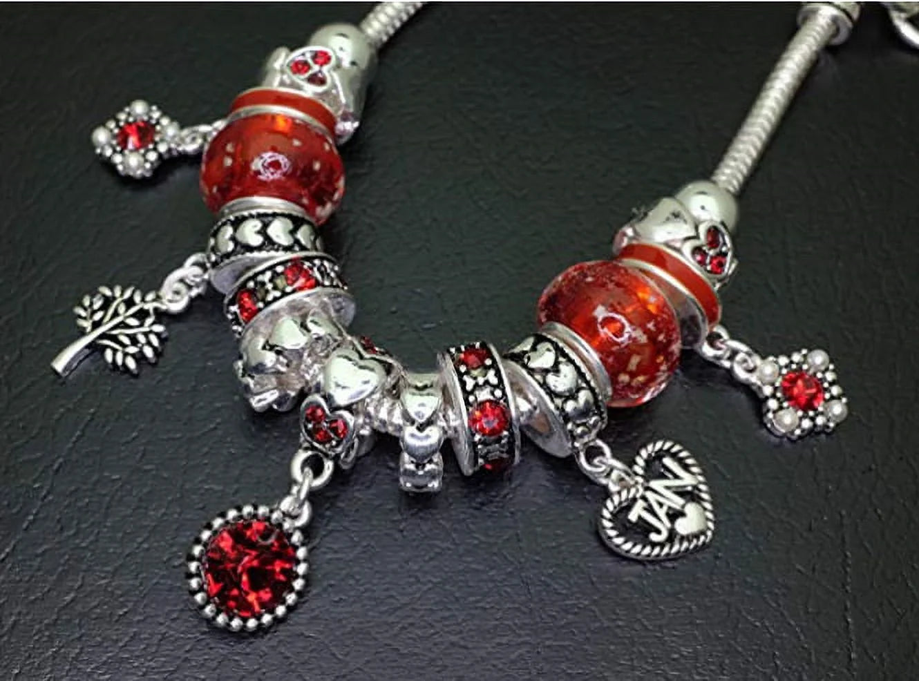 Birthstone Bracelet Dark Red, Garnet Birthstone Bracelet, Silvertone