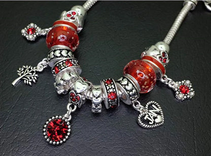 Birthstone Bracelet Dark Red, Garnet Birthstone Bracelet, Silvertone