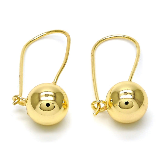 14K Gold Filled High Polish Finsh Leverback Earring, Ball Design, Polished Finish, Golden Tone