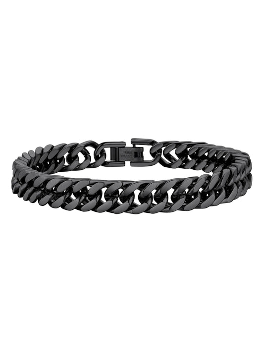 Black Cuban Chain Bracelets Stainless Steel 8Mm Franco Chain Bracelet for Mens Son Husband Father'S Day Hand Bracelet Jewelry Birthday Teen Graduation Gifts 7.5 Inch