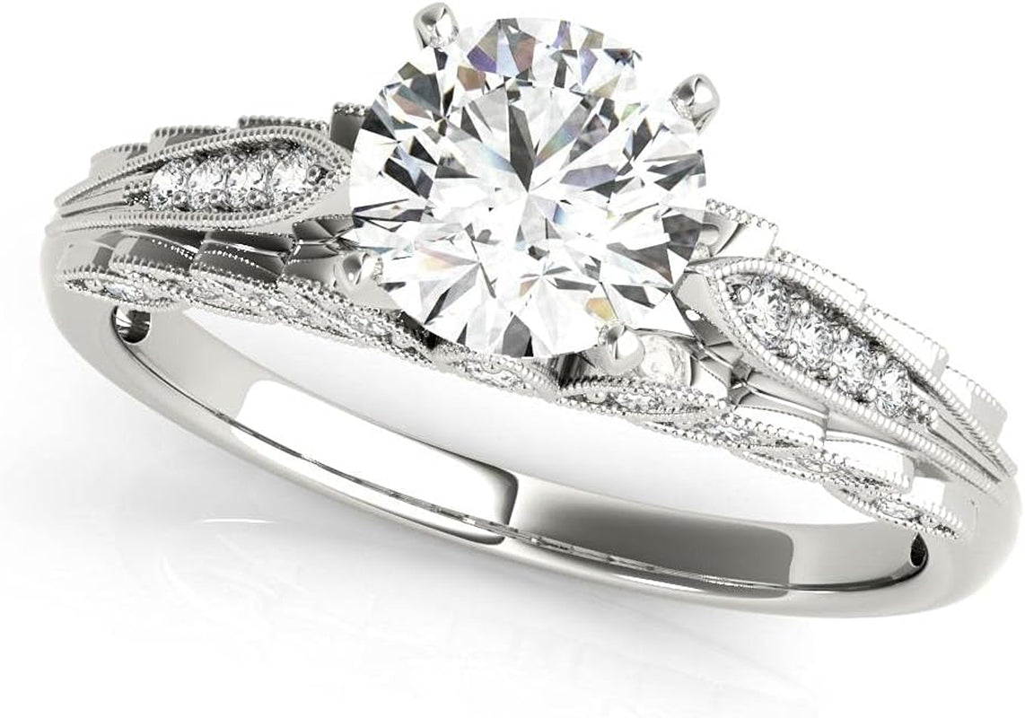 Engagement Ring 1.0 CT Center round Cut Floral Moissanite Engagement Rings for Women 10K 14K 18K White Gold