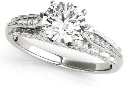 Engagement Ring 1.0 CT Center round Cut Floral Moissanite Engagement Rings for Women 10K 14K 18K White Gold