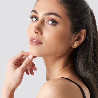 Square Diamond Stud Earrings November Citrine Birthstone Earrings, Sterling Silver Earrings Birthday Jewelry Gift for Women
