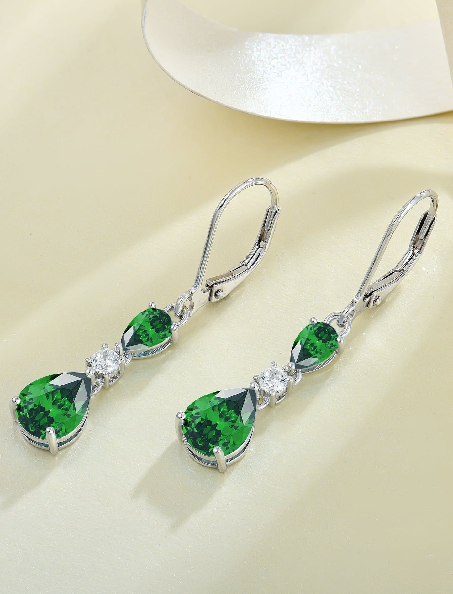 925 Sterling Silver Teardrop Earrings with 7X9Mm Created Emerald Birthstones, Dangle Earrings with Leverback for Women Jewelry Gifts