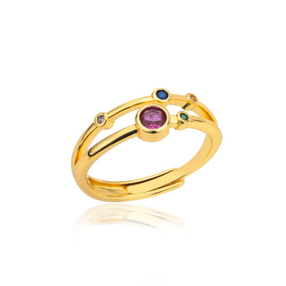 Rainbow Zircon Rings for Women Stainless Steel Gold Color Geometric Adjustable Ring Wedding Aesthetic Jewelry Gift Bijoux Femme