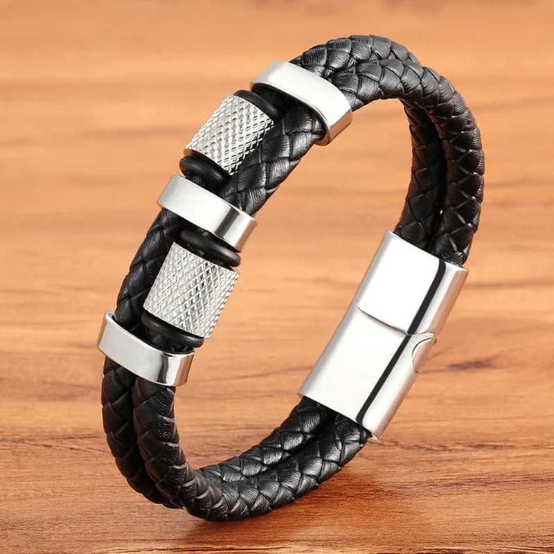 Braided Rope Wrap Leather Bracelets for Men Bangles Fashion Male Women Charm Stainless Steel Clasp Jewelry DIY Customization