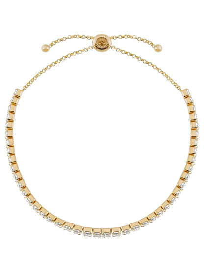 Cubic Zirconia Bracelet Sterling Silver 14K Yellow Gold-Plated,10"