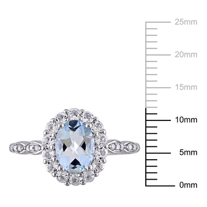 Women'S Aquamarine and Topaz 14K White Gold Ring