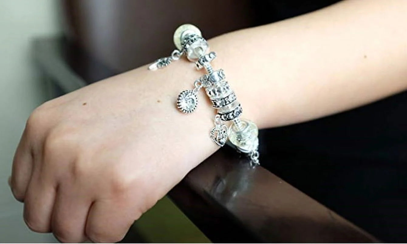Birthstone Bracelet Multi-Color Charm Beads Silvertone