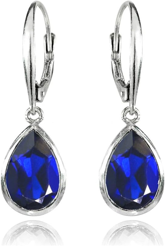 Sterling Silver Genuine or Simulated Gemstone 12X8Mm Teardrop Dainty Leverback Drop Dangle Earrings for Women