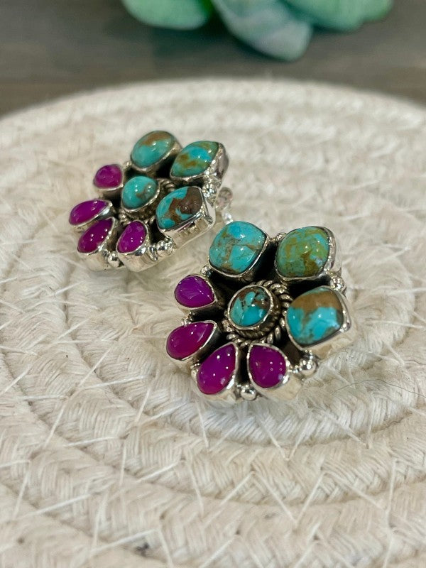 Handmade Sterling Silver, Pink Onyx and Turquoise