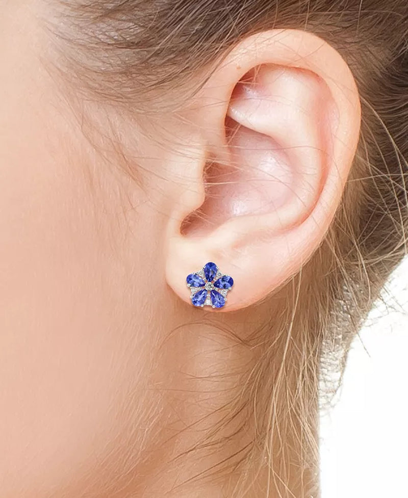 EFFYÂ® Tanzanite (1-5/8 Ct. T.W.) & Diamond (1/8 Ct. T.W.) Flower Stud Earrings in 14K White Gold