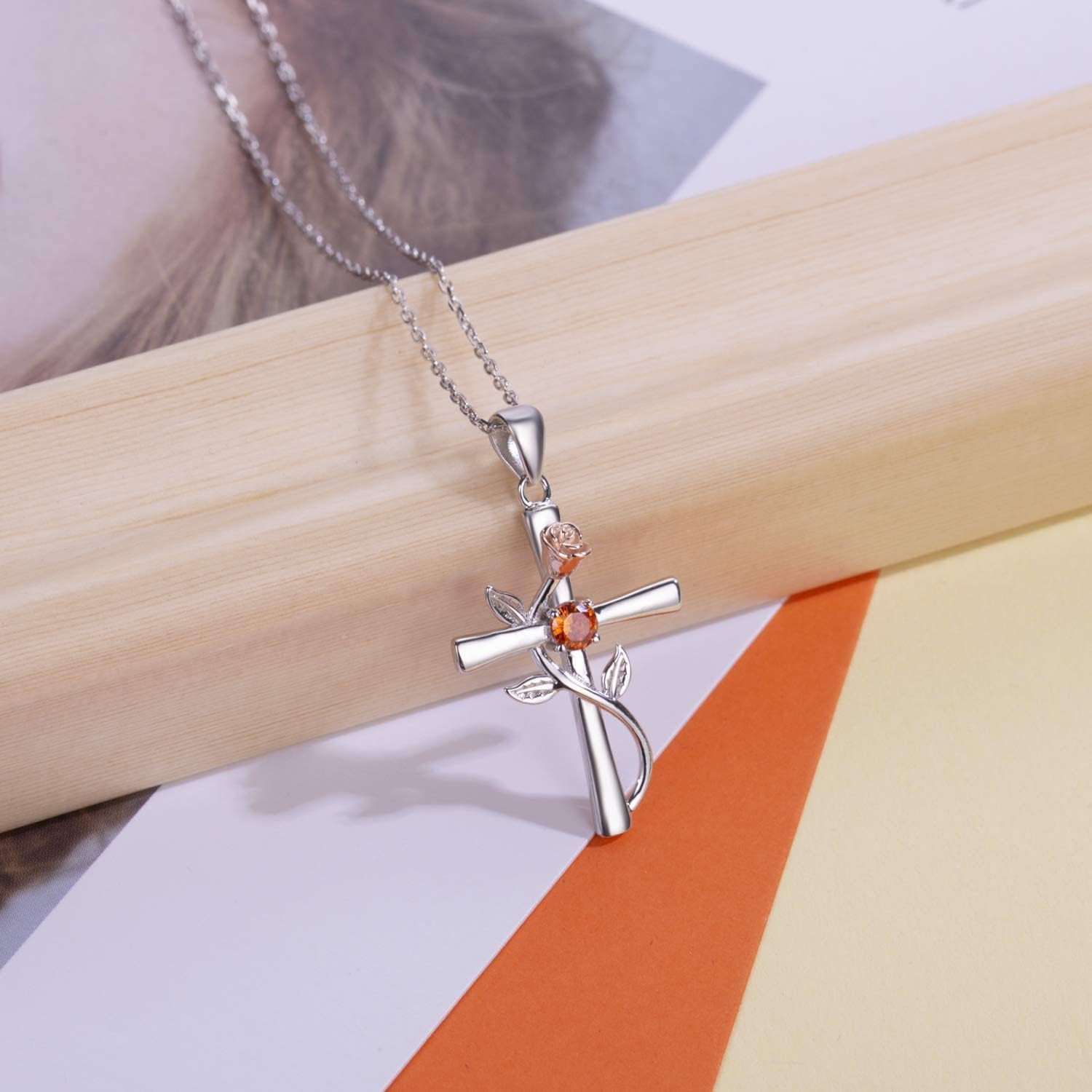 Cross Necklace for Women 925 Sterling Silver Birthstone Necklace for Womens Cross Pendant 5A Cubic Zirconia 12 Birth Months Birthday Gifts for Women Wife Her