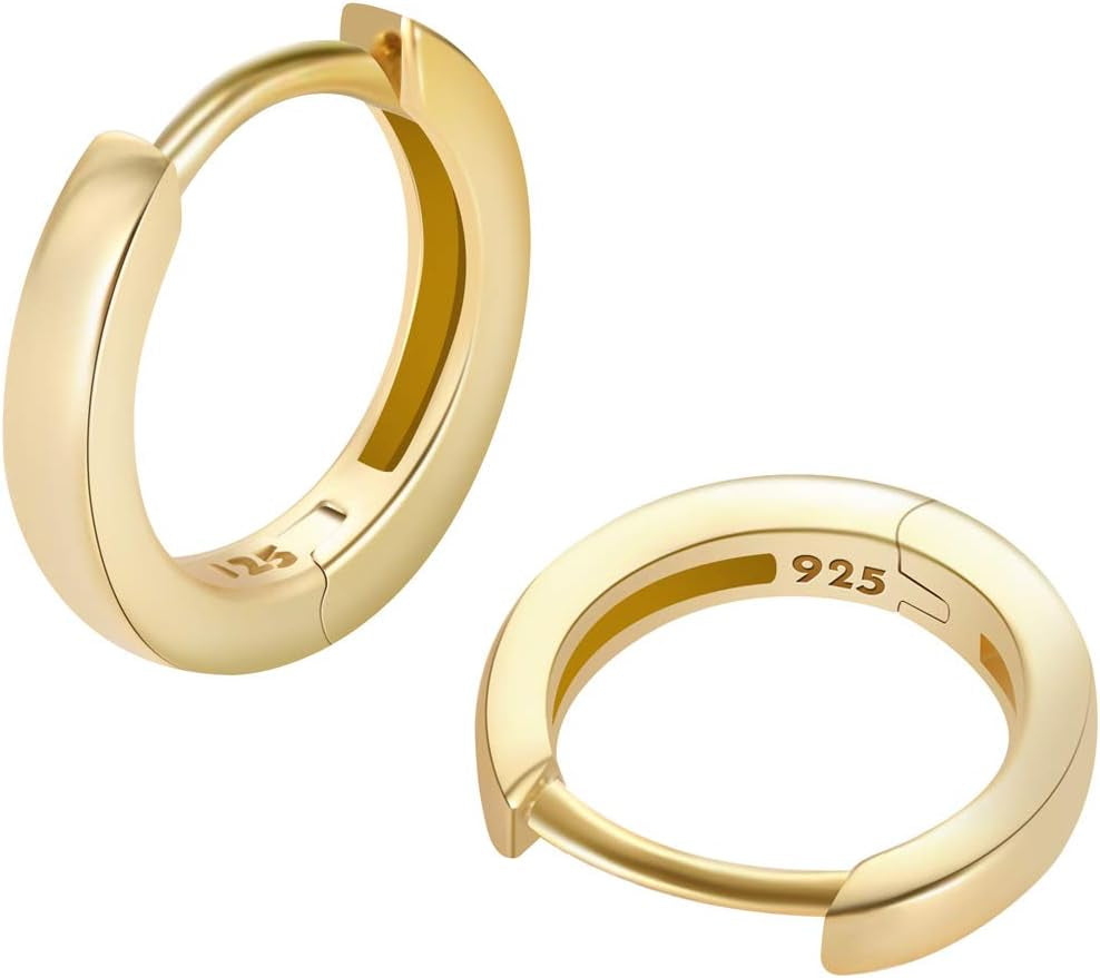 925 Sterling Silver Small Gold Hoop Earrings for Women Girls 14K Gold Huggie Earrings Tiny Hypoallergenic Cartilage Earrings Hoops