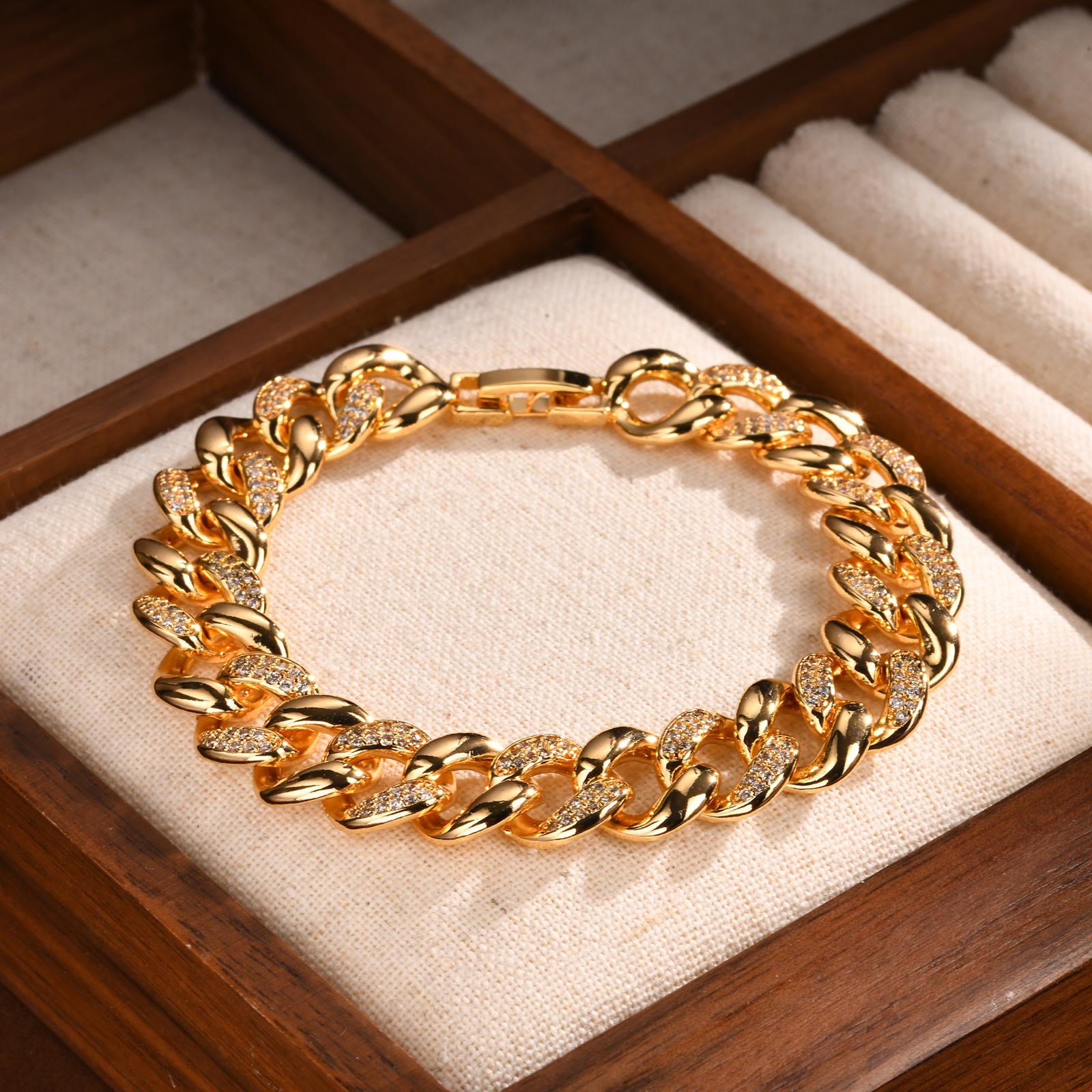 Gold Cuban Chain Bracelets for Women, 14K Gold Plated Link Bracelet with Cubic Zircon, Trendy Womens Link Bracelets Jewelry Gifts