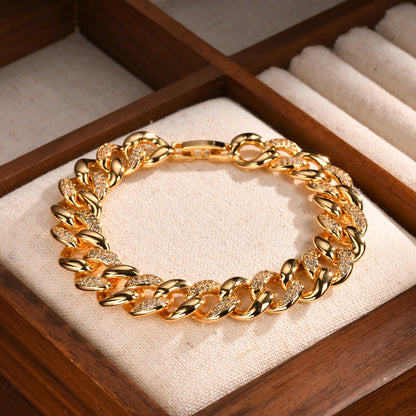 Gold Cuban Chain Bracelets for Women, 14K Gold Plated Link Bracelet with Cubic Zircon, Trendy Womens Link Bracelets Jewelry Gifts