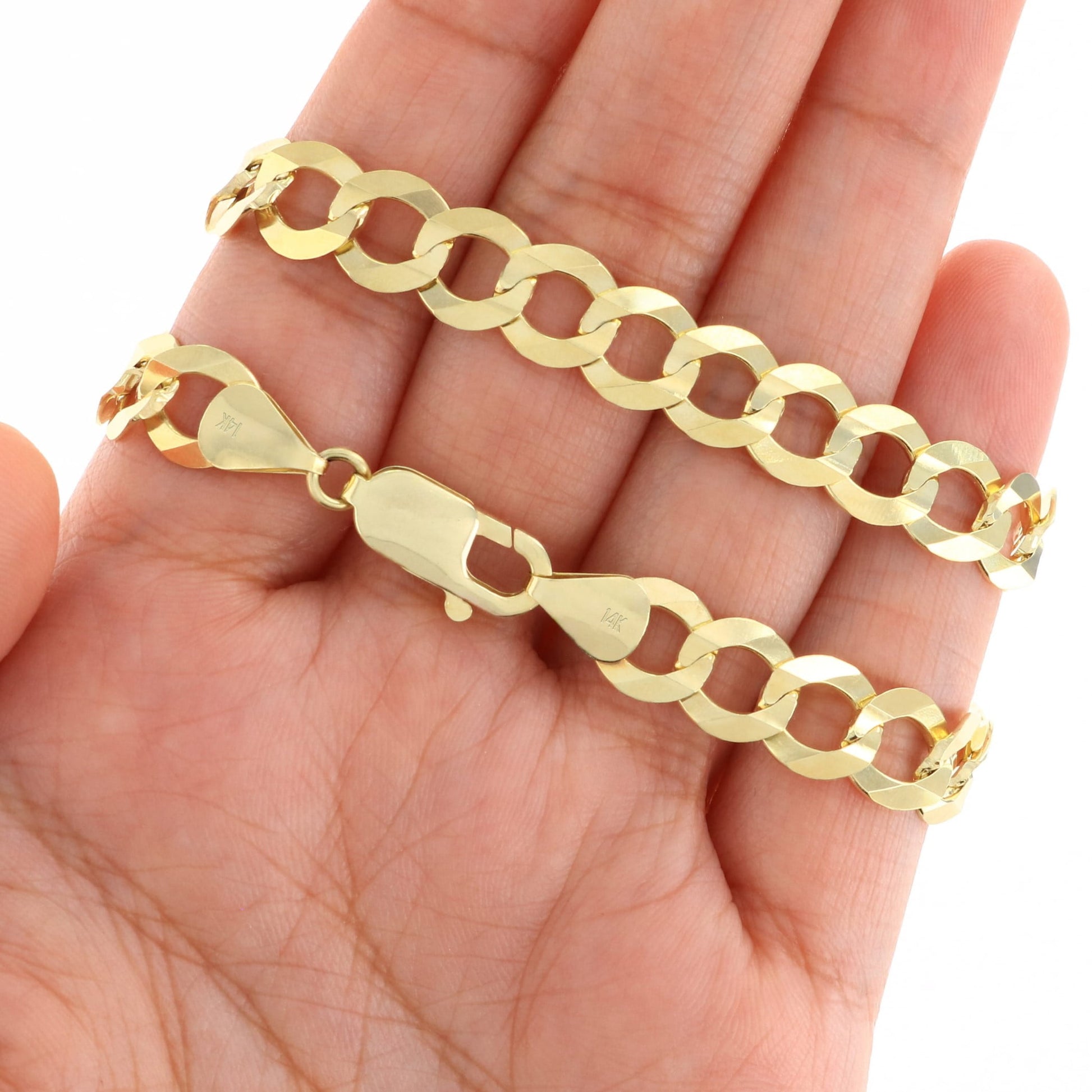 14K Real Yellow Gold Solid Cuban Curb Link 8Mm Chain Bracelet (7"-9") Italian Jewelry for Men