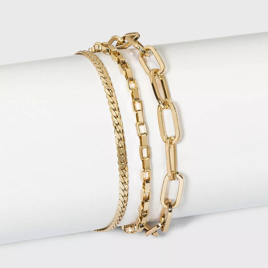 Paperclip Chain Bracelet Set 3Pc - a New Day™ Gold: Copper  with Lobster Claw Clasp