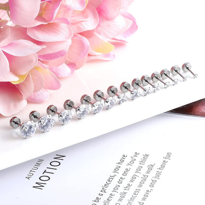 Hypoallergenic Flat Back Earrings for Women & Men, 7 Pairs Stainless Steel Stud Earrings with Flat Backs, Screw Back Cartilage Earrings Set with CZ for Sensitive Ears