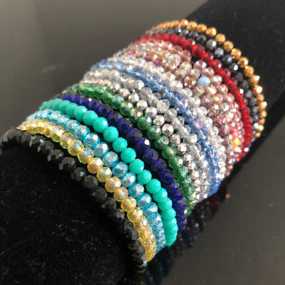 Handmade Women'S 4Mm Rhinestone Crystal Beaded round Glass Beads Stretch Bracelet Femme Bangle Bracelets Women Girl Wrap Jewelry