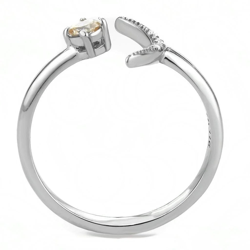 Womens Silver Rings High Polished (No Plating) 316L Stainless Steel Ring with AAA Grade CZ in Clear DA364