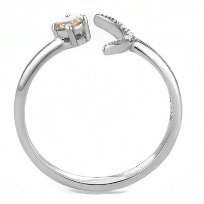Womens Silver Rings High Polished (No Plating) 316L Stainless Steel Ring with AAA Grade CZ in Clear DA364
