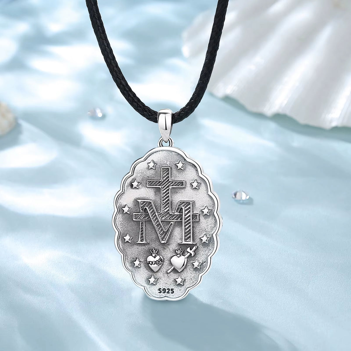925 Sterling Silver Virgin Mary Cross Amulet Pendant