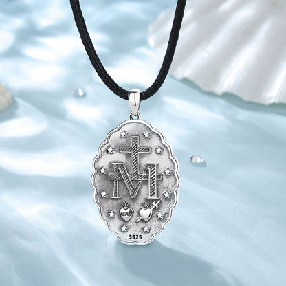 925 Sterling Silver Virgin Mary Cross Amulet Pendant