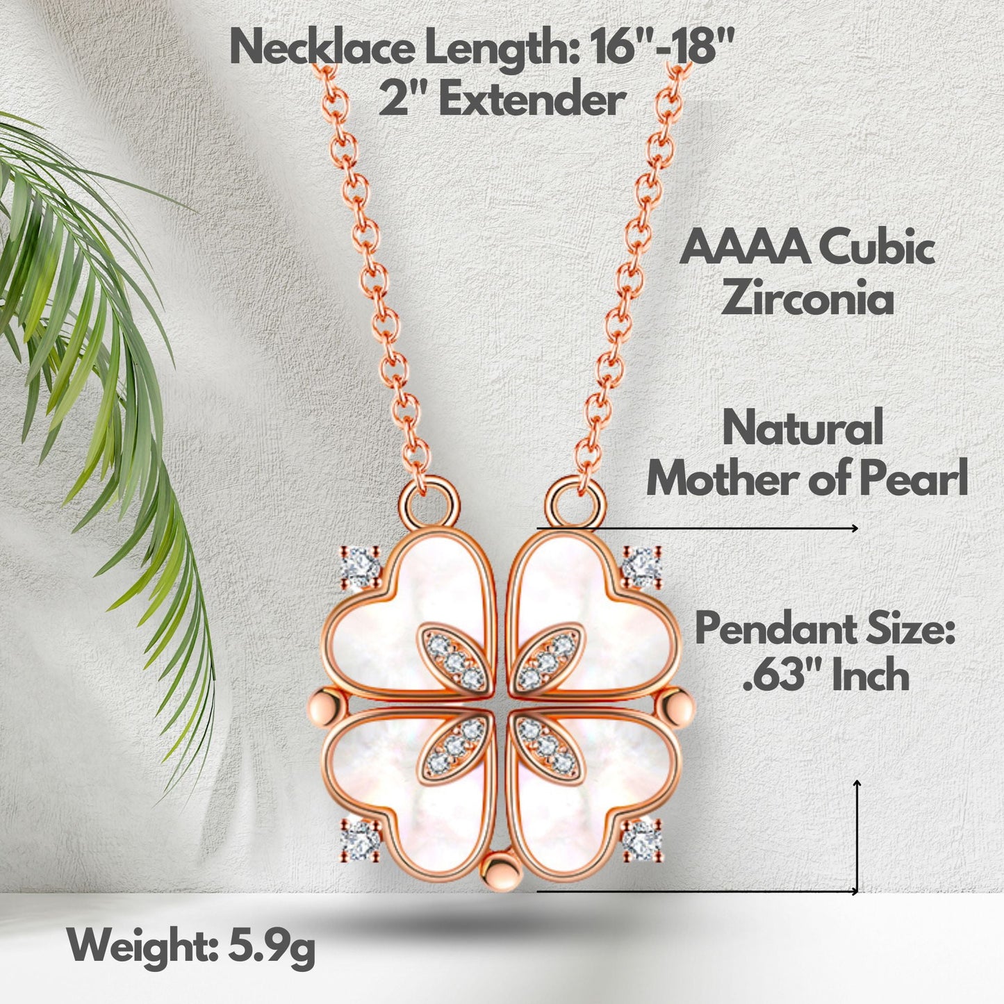 4 Leaf Clover Heart Pendant Necklace for Women Magnetic Sterling Silver