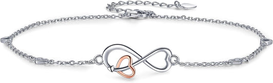 Infinity Ankle Bracelets for Women Sterling Silver Love Heart/Rose Flower/Sunflower Anklets -Summer Beach Ankle Chain Jewelry Gifts for Mom Women Wife Girlfriend