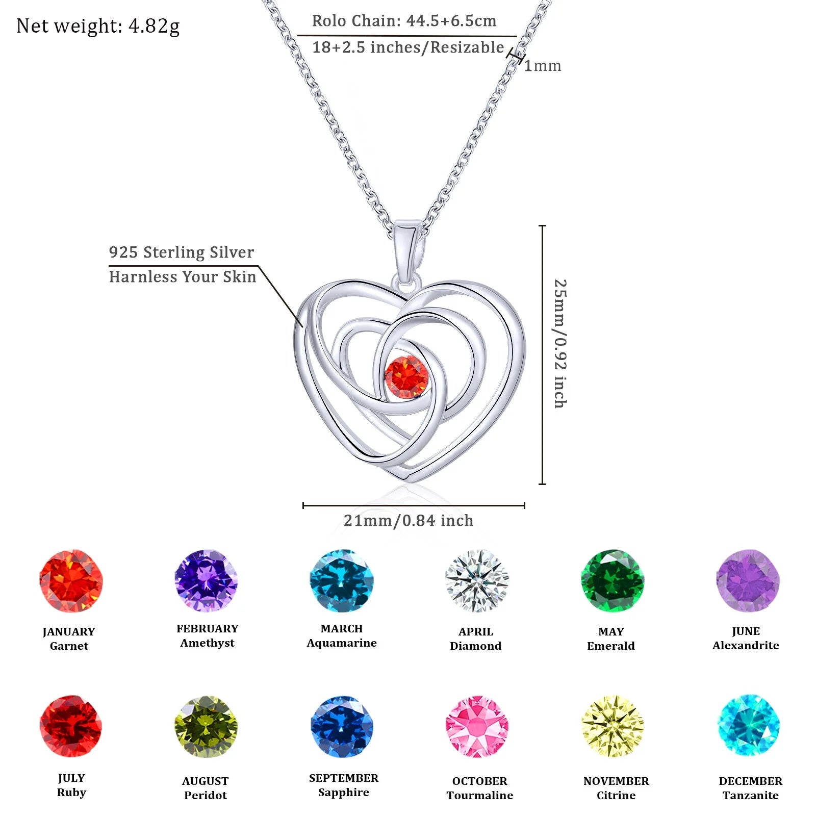 18K White Gold Plated Love Heart Necklaces for Women Mom S925 Sterling Silver January Birthstone Necklaces with Red Garnet Love Pendant Necklace Wedding Birthday Jewelry Gifts for Her