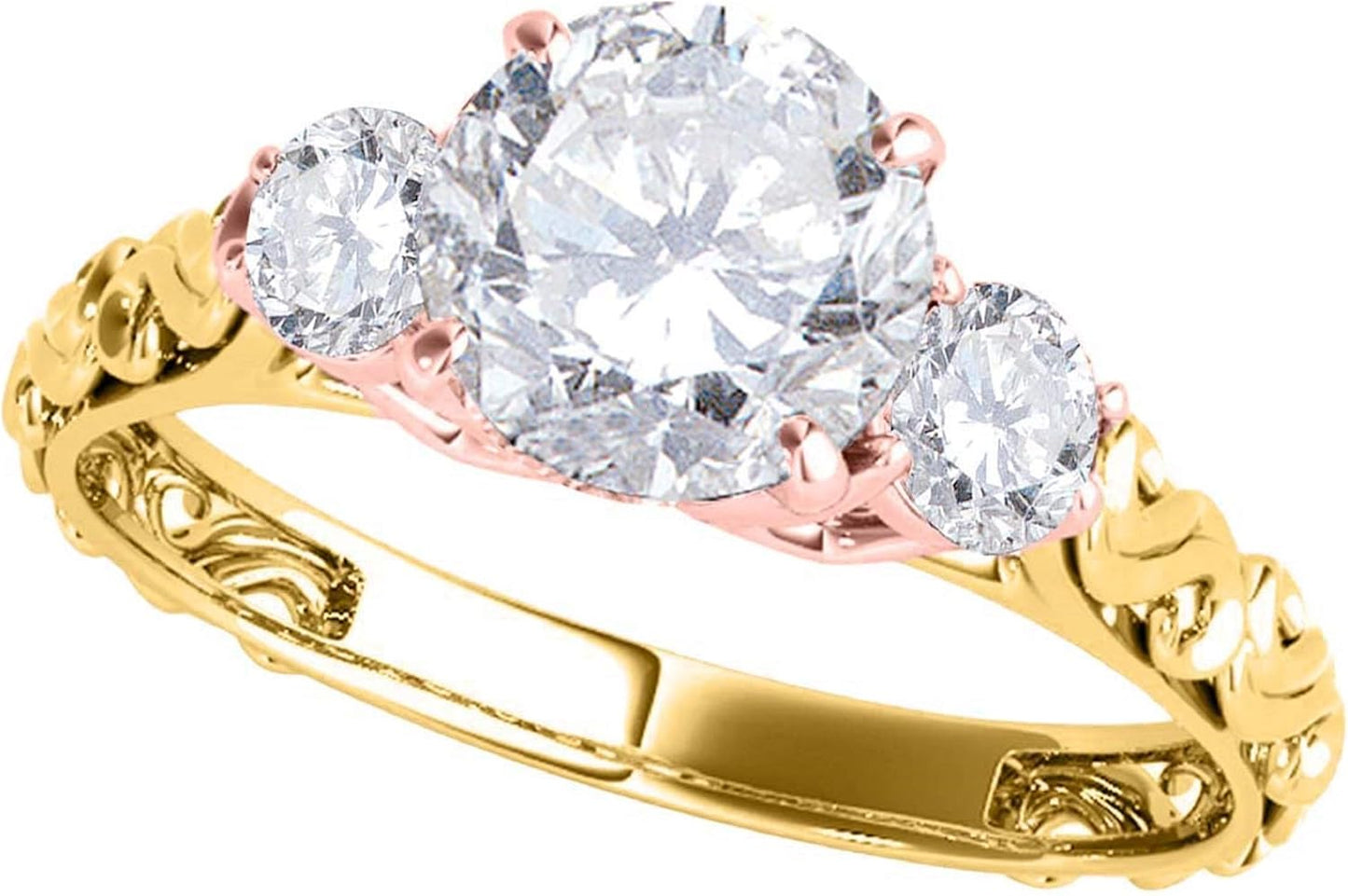 0.50 Ct 3 Stone Lab Grown Diamond Engagement Rings for Women, 14K Rose | Yellow | White Gold Promise Ring, round Brilliant Cut, H-I Color, SI1 Clarity