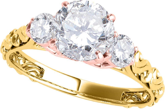 0.50 Ct 3 Stone Lab Grown Diamond Engagement Rings for Women, 14K Rose | Yellow | White Gold Promise Ring, round Brilliant Cut, H-I Color, SI1 Clarity