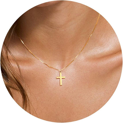 Dainty Cross Necklace for Women, Dainty 14K Gold Filled/Silver Cross Necklaces F