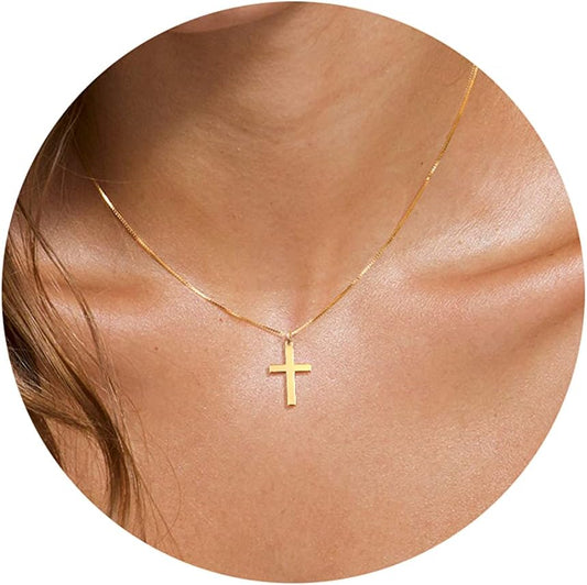 Dainty Cross Necklace for Women, Dainty 14K Gold Filled/Silver Cross Necklaces F