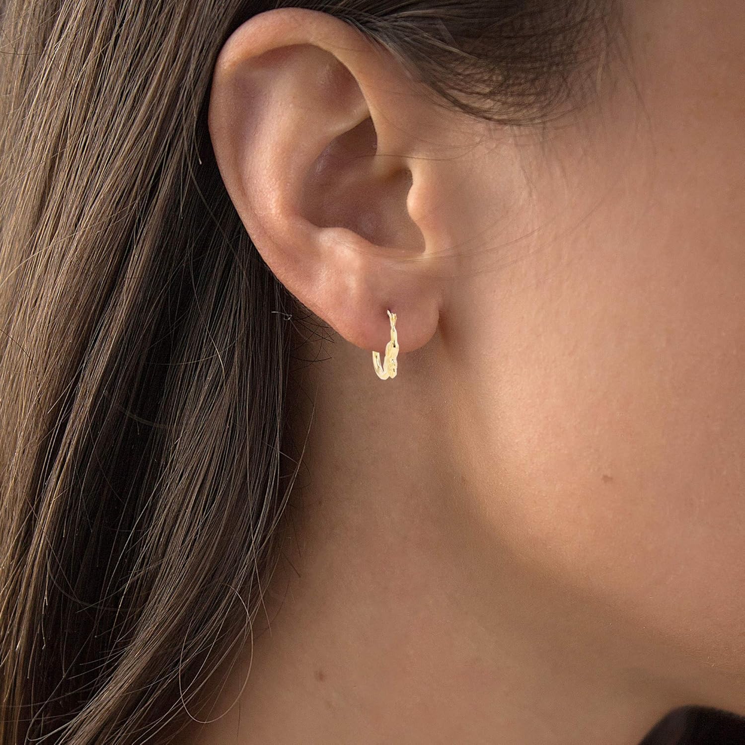 14K Yellow Gold Fancy Hoop Earrings with Hinged Clasp | Cat and Butterfly | Earrings for Sensitive Ears | Yellow Gold Hoops | Solid Gold Earrings for Women