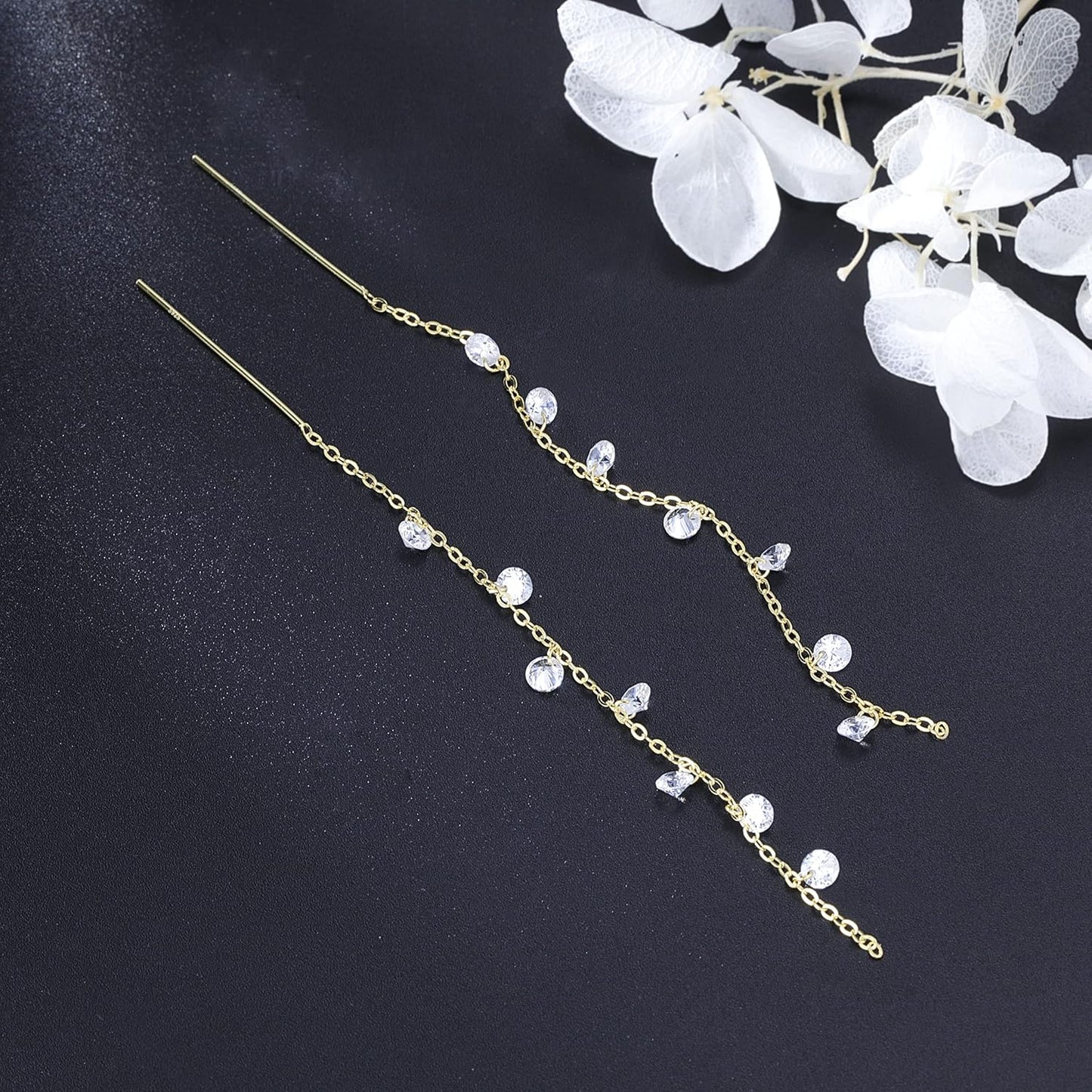 925 Sterling Silver Sparkling CZ Droplet Dangle Earrings for Women Teens Elegant Wedding Dangling Earrings Threader Tassel