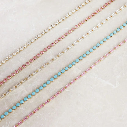 Gold-Tone Tennis Bracelet Set for Women, Multicolored Crystal and Stone Bracelet Set, 5 Pieces