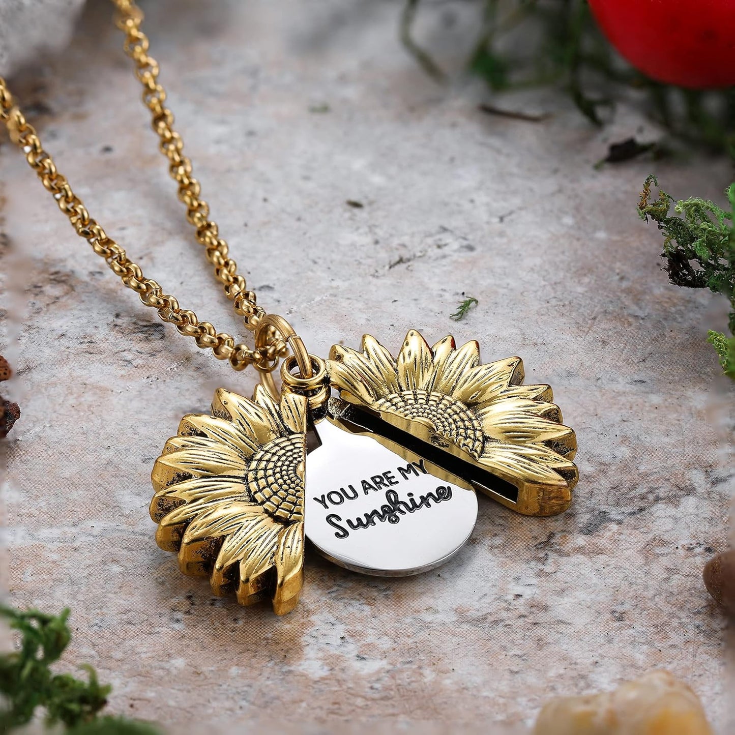 You Are My Sunshine Engraved Necklace Inspirational Sunflower Locket Necklace Jewelry Mother'S Day Gift for Women Girlfriend