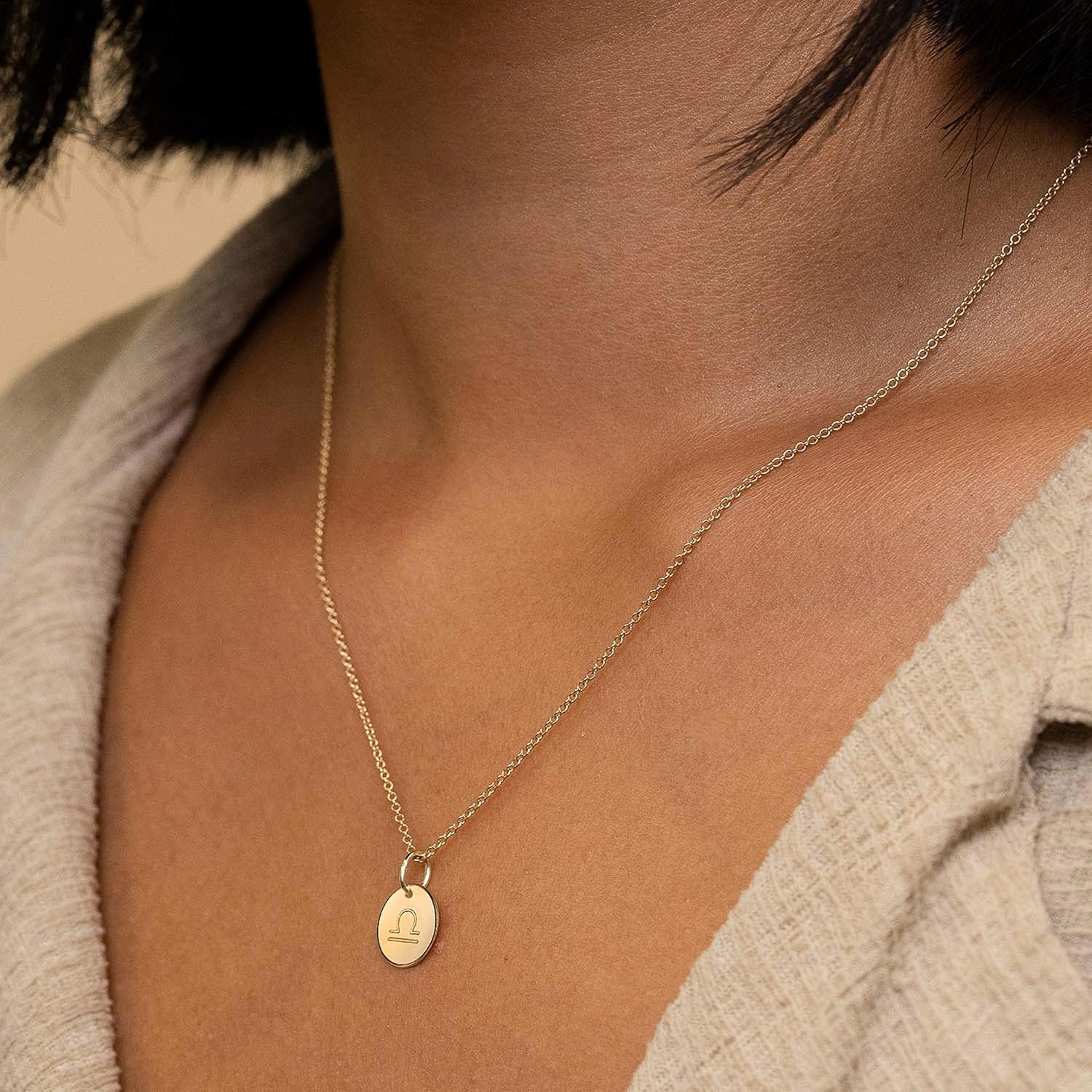 Constellation Necklace Pendant 14K Gold-Plated Hammered round Disc Engraved Zodiac Sign Pendant 17.5’’ Adjustable Dainty Necklace