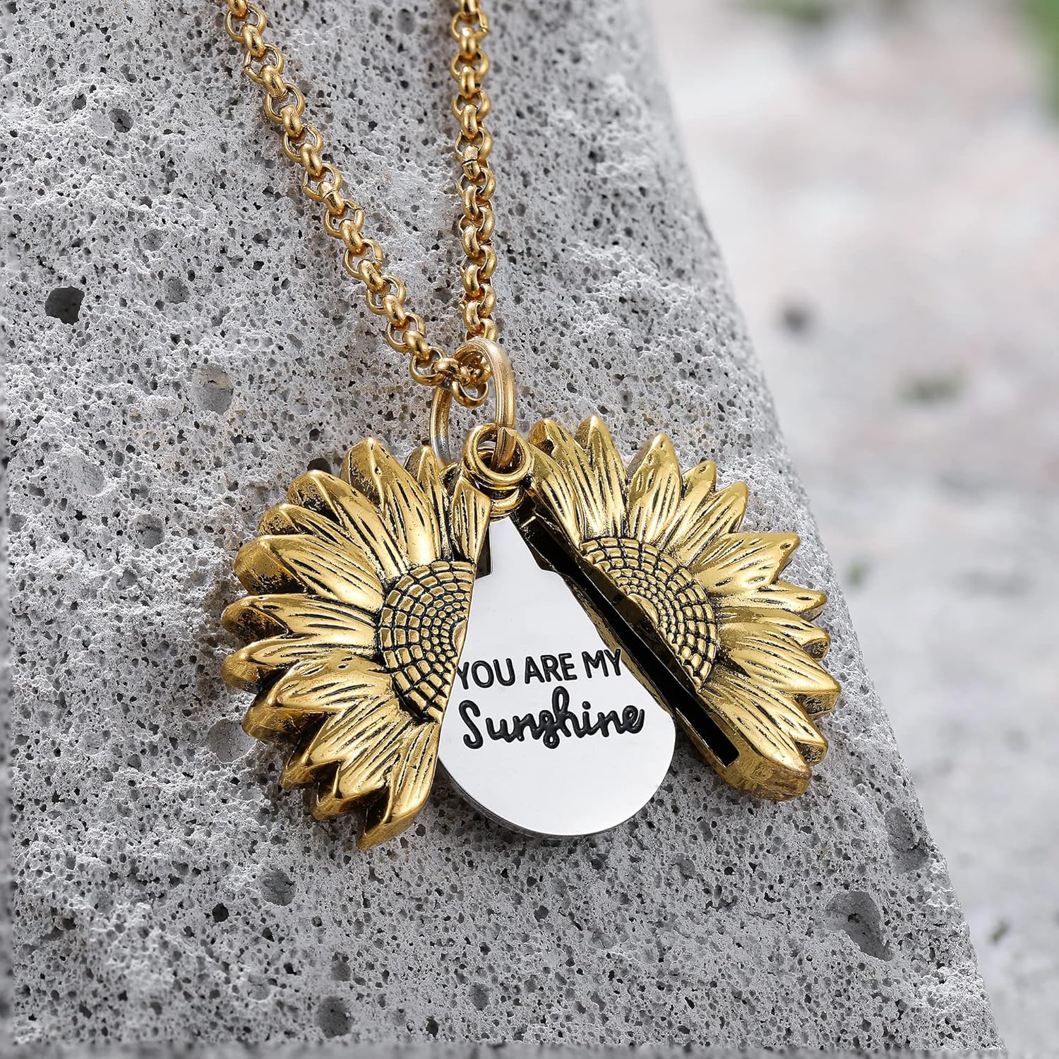 You Are My Sunshine Engraved Necklace Inspirational Sunflower Locket Necklace Jewelry Mother'S Day Gift for Women Girlfriend