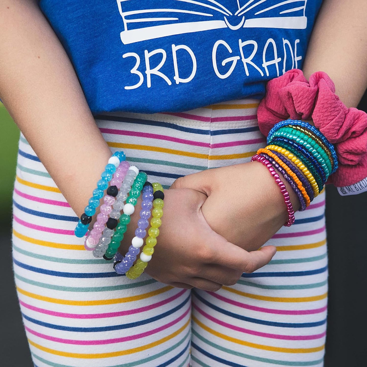 6 Beaded Bracelets for Girls, Silicone Bracelet Pack for Kids, Cute Bead Bracelets, VSCO Girl Birthday Party Favors for Teens