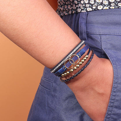 Boho Wrap Bracelets Leather Cuff Bangle Gold Beaded Bracelets for Women Stackable Infinity Bracelets Jewelry Gift Mom with Magnetic Clasp