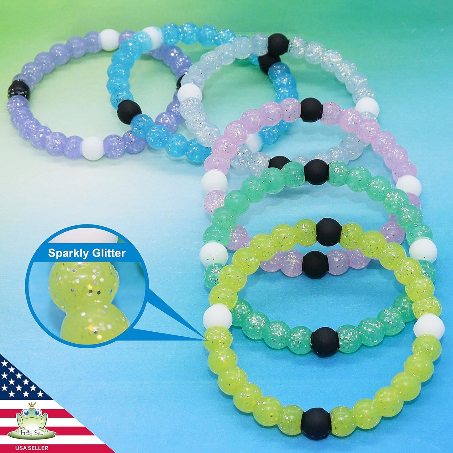 6 Beaded Bracelets for Girls, Silicone Bracelet Pack for Kids, Cute Bead Bracelets, VSCO Girl Birthday Party Favors for Teens