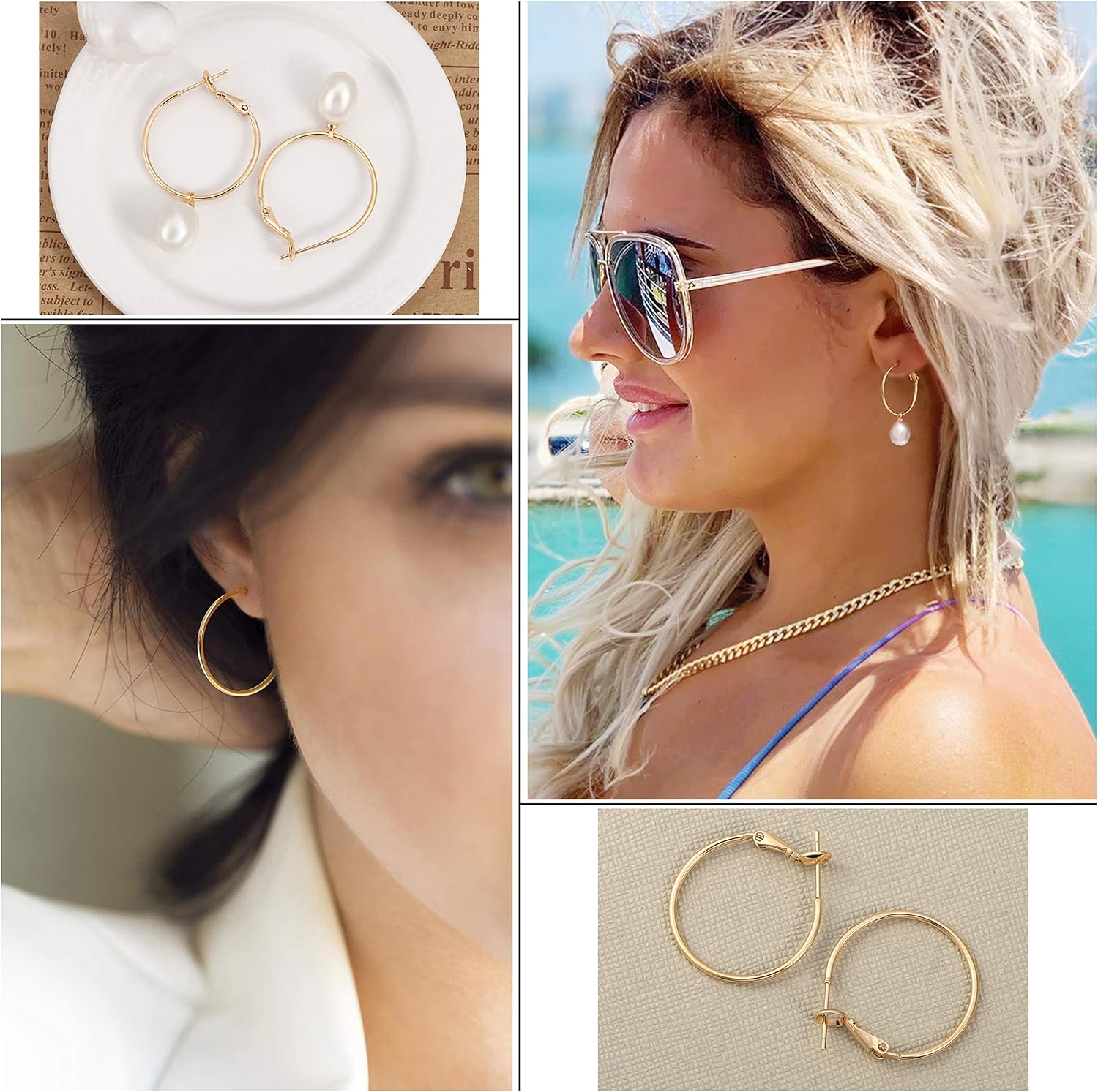 Gold Huggie Hoop Earrings with Charms Fashion Pearl Drop Dangle Earrings for Women Handmade Karma Circle Jewelry for Ladies Lightweight Pearl Earrings on Christmas…